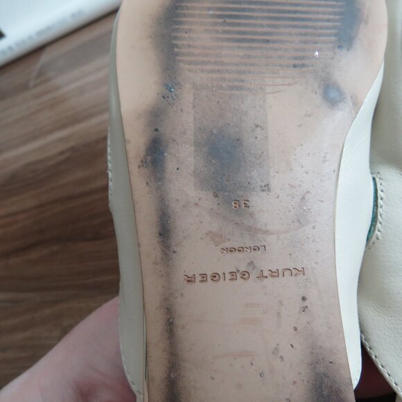 KURT GEIGER Otter Love White Rainbow Heart Flat Mules in Bone Leather Sz US 7 - Picture 12 of 13